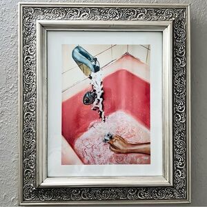 Vintage Pink Bathroom Art Print Retro Watercolor Painting Framed Wall Home Decor